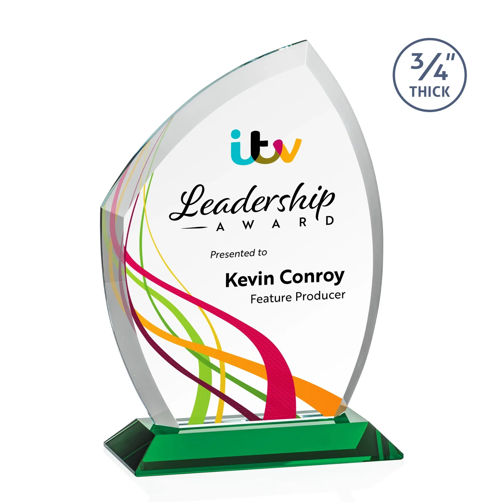 Branded Starfire Crystal Peak Award on Eight-Color Mitered Base for company anniversary events