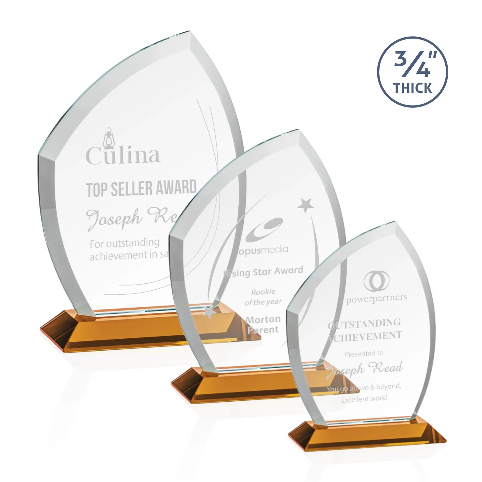Custom Starfire Crystal Peak Award on Eight-Color Mitered Base for retirement presentations