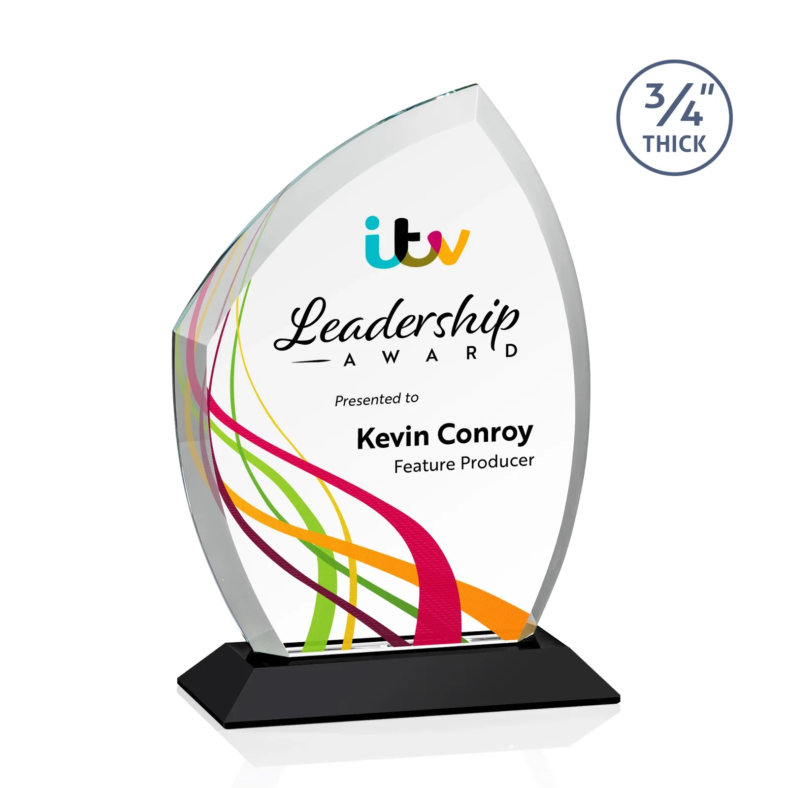 Custom printed Starfire Crystal Peak Award on Eight-Color Mitered Base for corporate award ceremonies