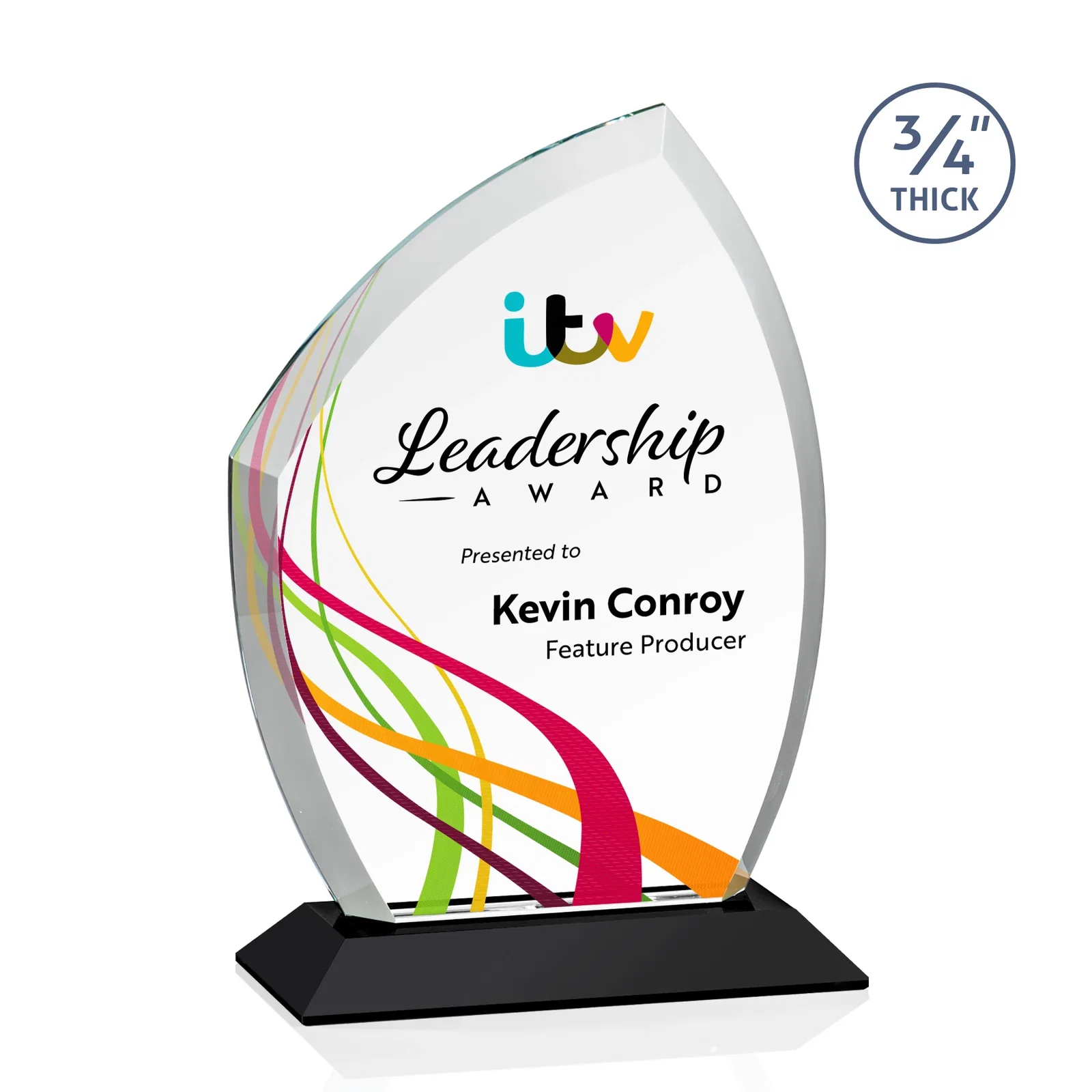 Custom printed Starfire Crystal Peak Award on Eight-Color Mitered Base for service anniversary gifts