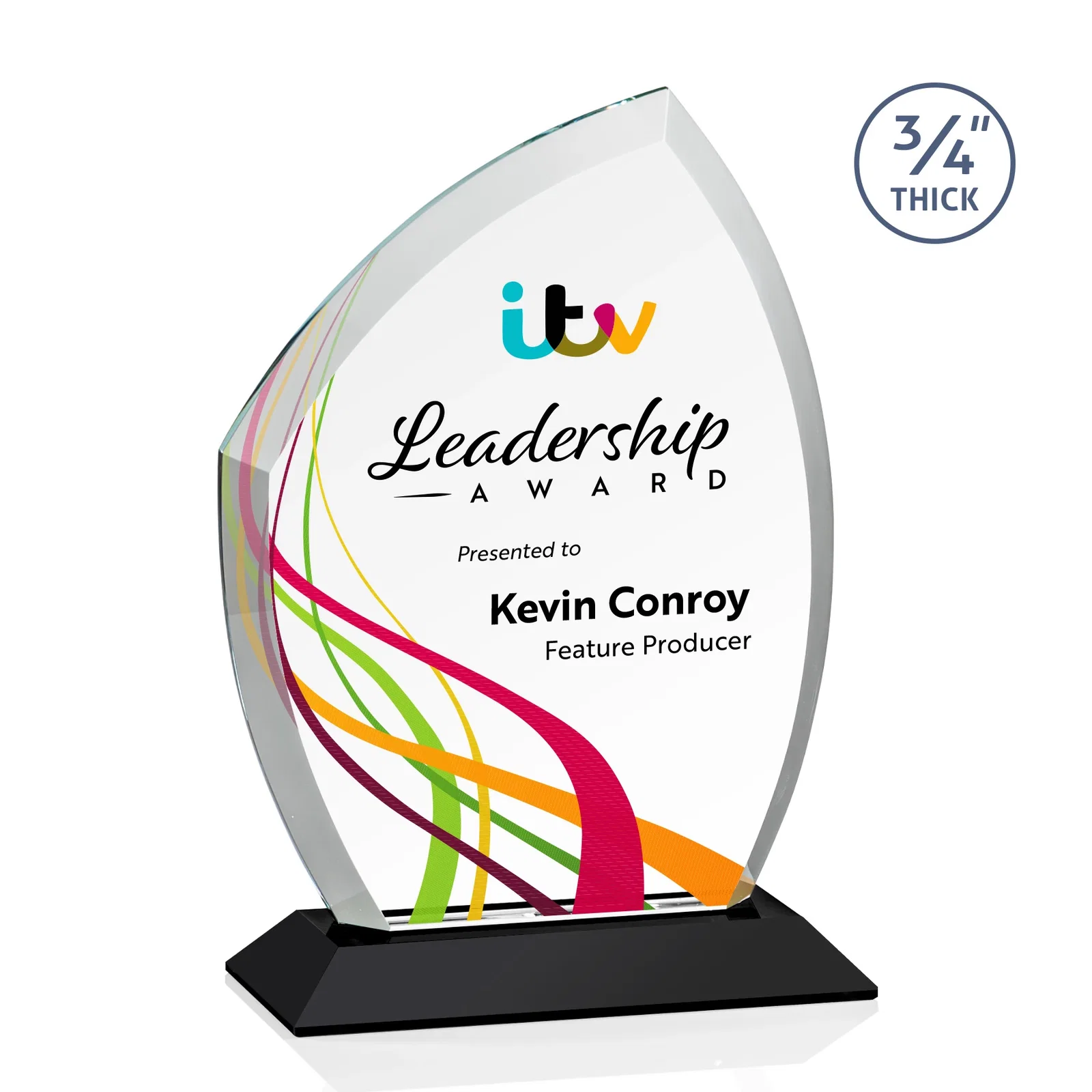 Custom printed Starfire Crystal Peak Award on Eight-Color Mitered Base for sales achievement awards