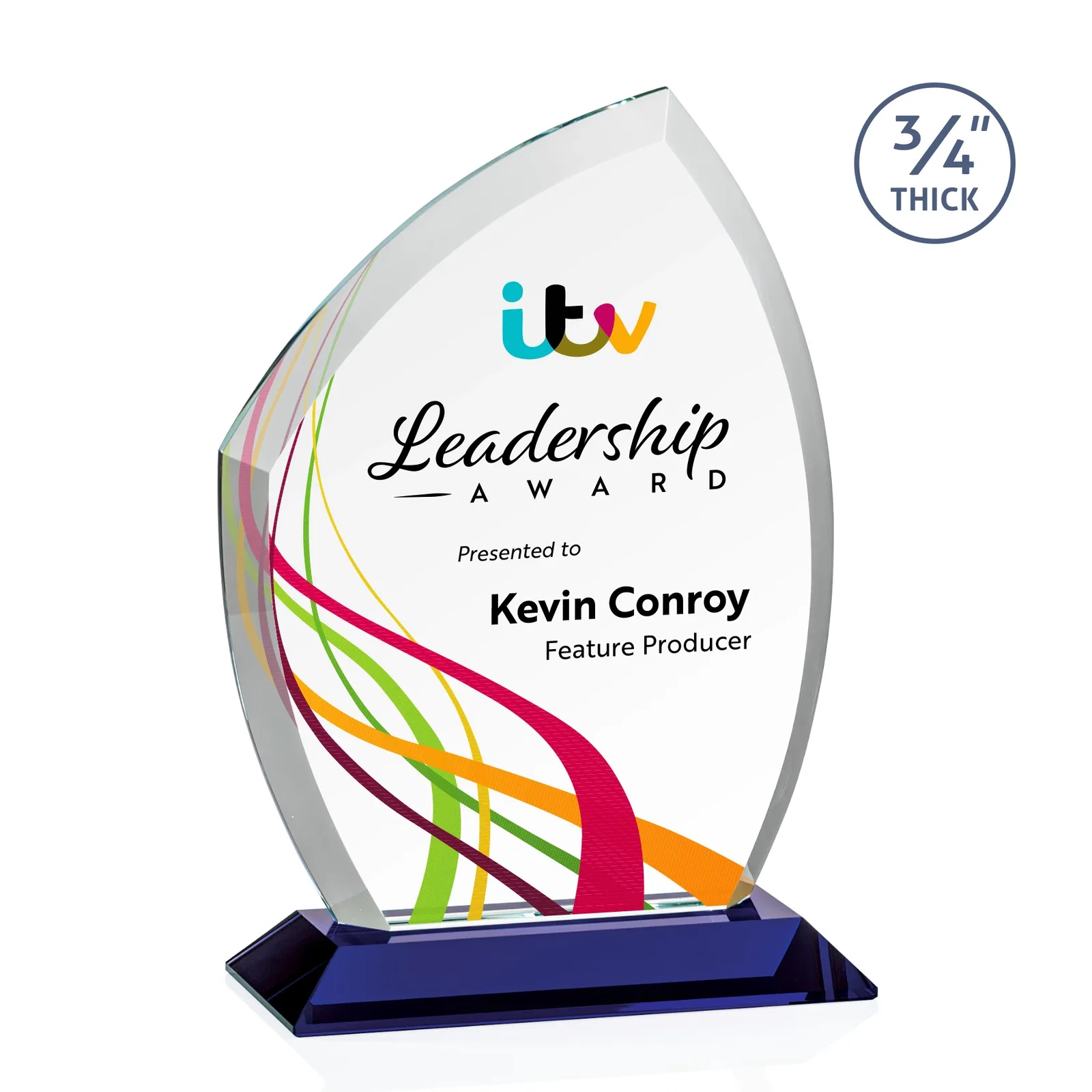 Custom printed Starfire Crystal Peak Award on Eight-Color Mitered Base for graduation ceremonies