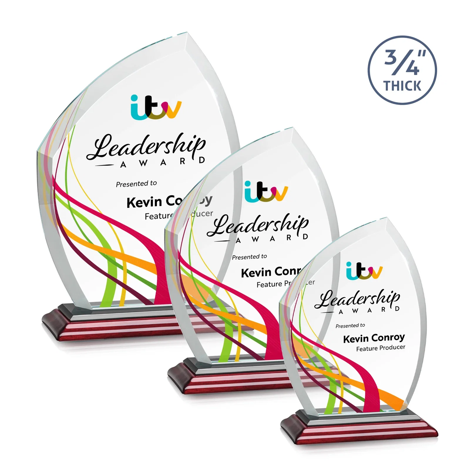 Custom printed Starfire Crystal Peak Award on Eight-Color Mitered Base for safety achievement programs