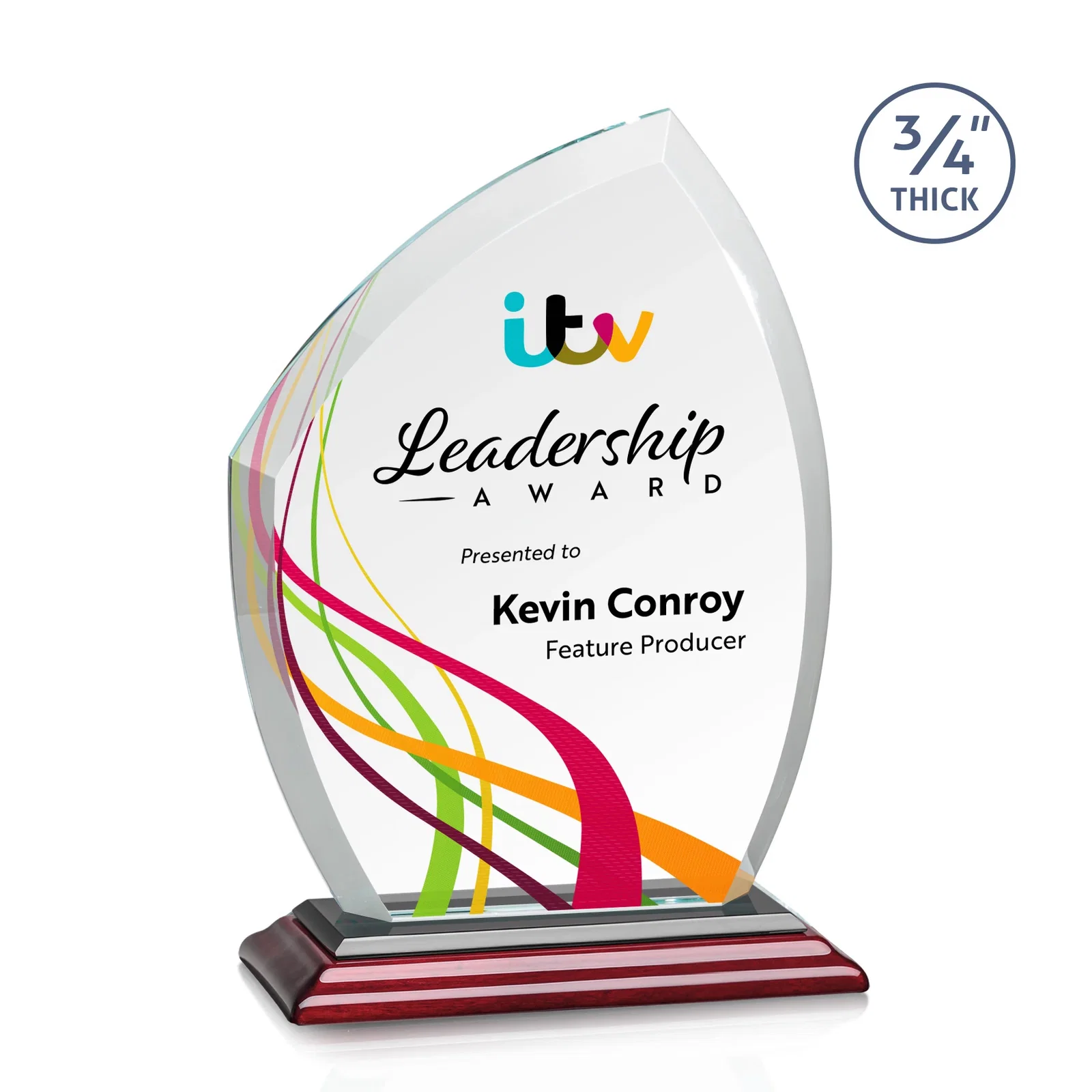 Custom printed Starfire Crystal Peak Award on Eight-Color Mitered Base for dealer and partner awards