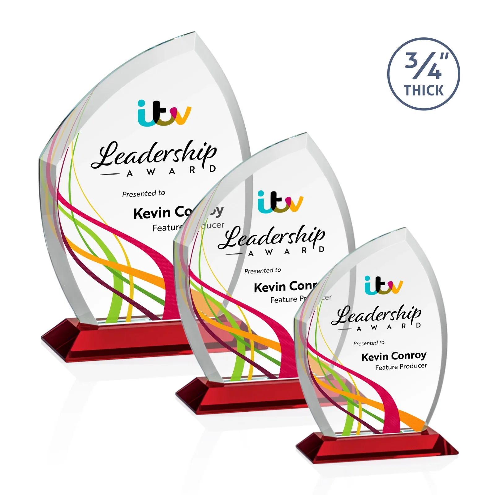 Customized Starfire Crystal Peak Award on Eight-Color Mitered Base for employee recognition