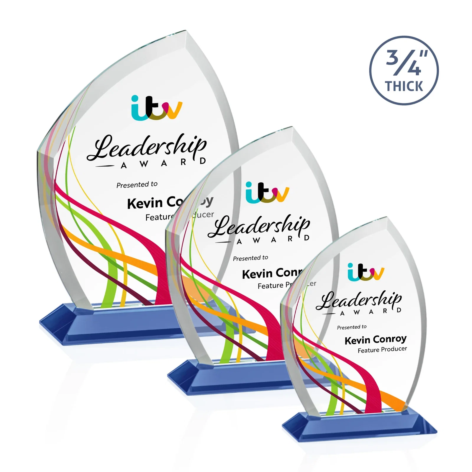 Customized Starfire Crystal Peak Award on Eight-Color Mitered Base for retirement presentations