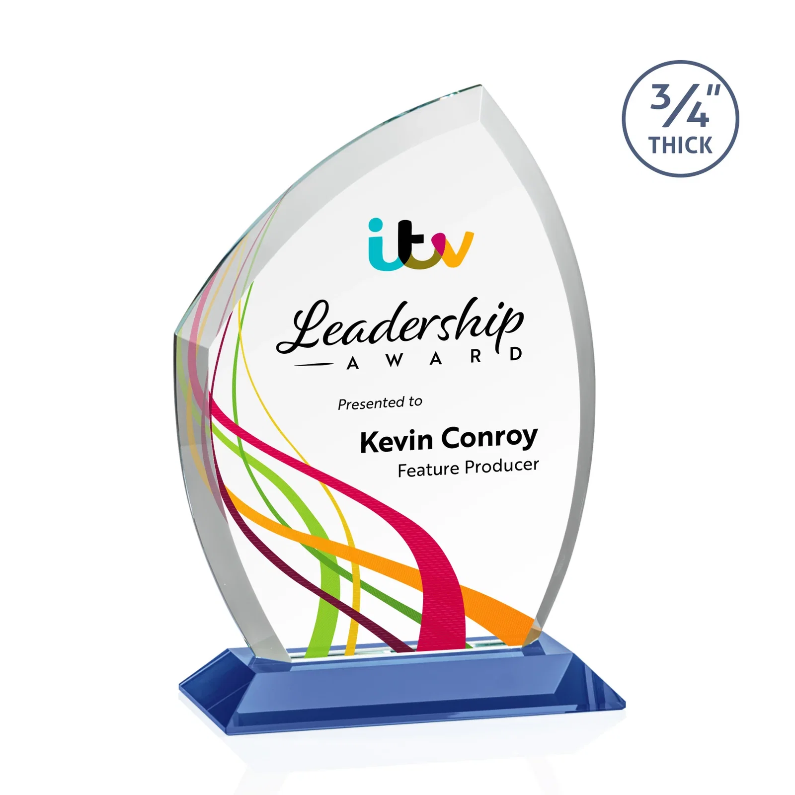 Customized Starfire Crystal Peak Award on Eight-Color Mitered Base for team milestone celebrations