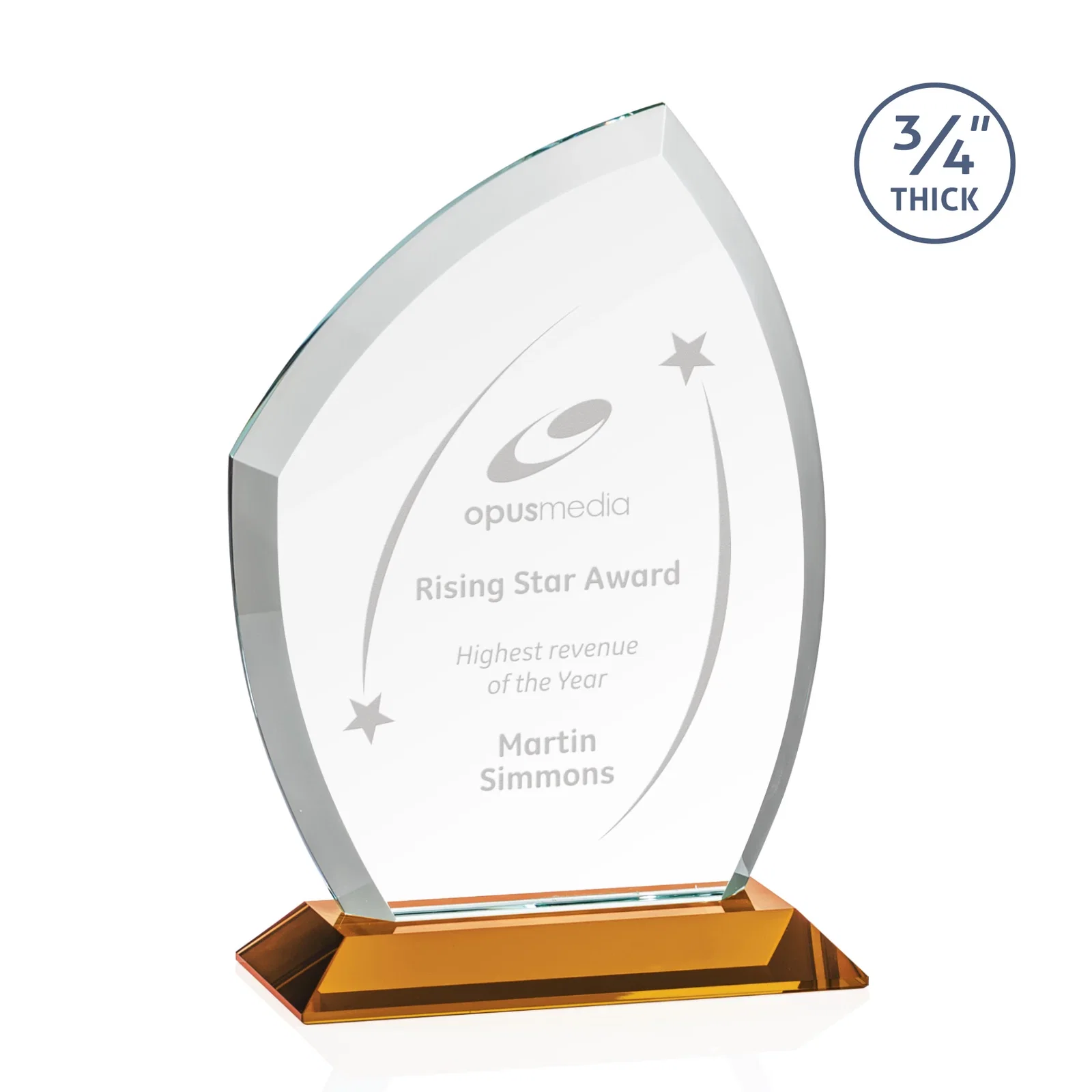 Custom Starfire Crystal Peak Award on Eight-Color Mitered Base for donor appreciation