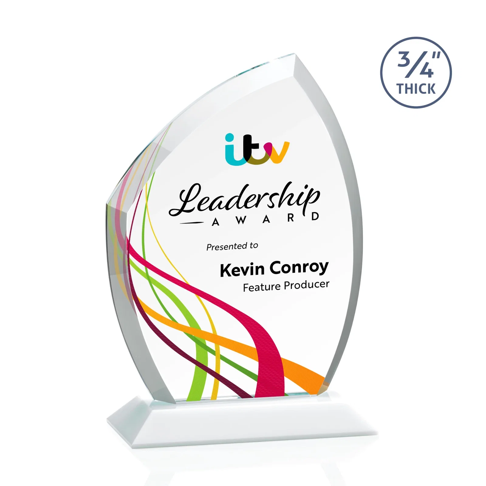 Customized Starfire Crystal Peak Award on Eight-Color Mitered Base for volunteer appreciation