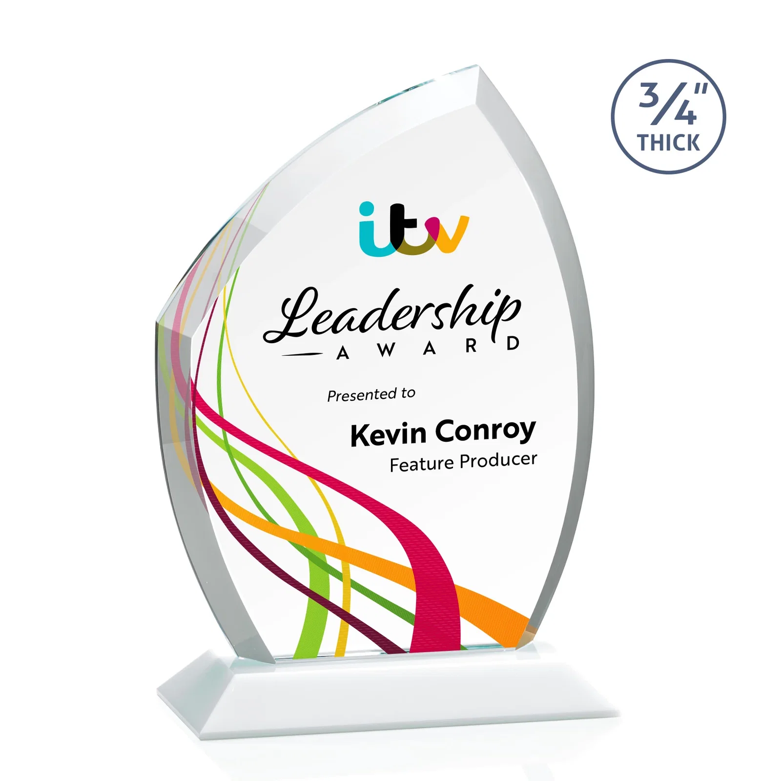 Customized Starfire Crystal Peak Award on Eight-Color Mitered Base for company anniversary events