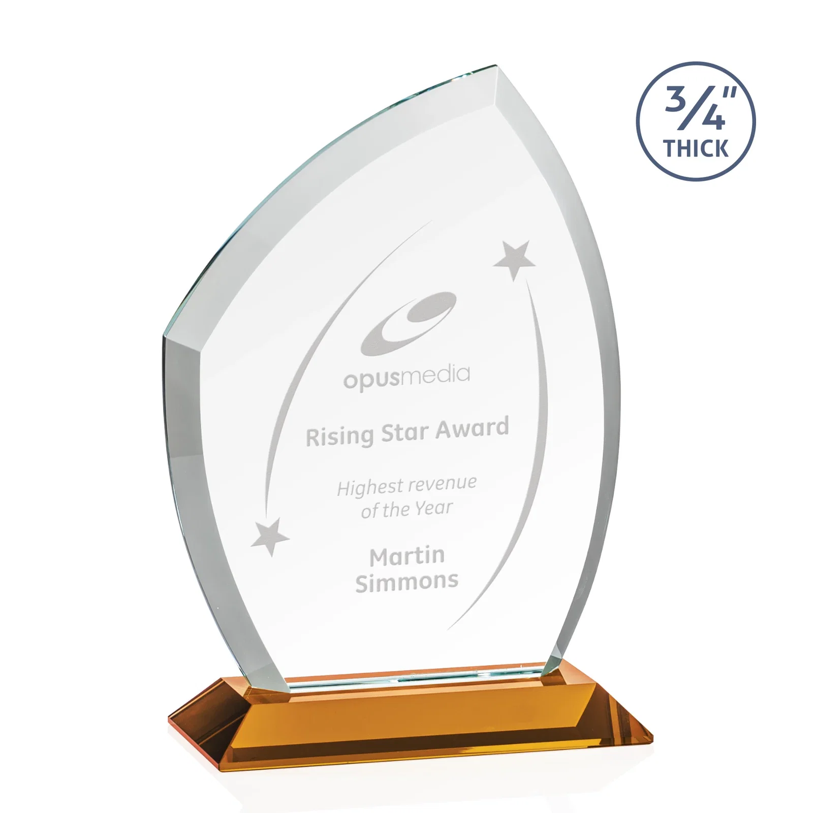 Custom Starfire Crystal Peak Award on Eight-Color Mitered Base for graduation ceremonies