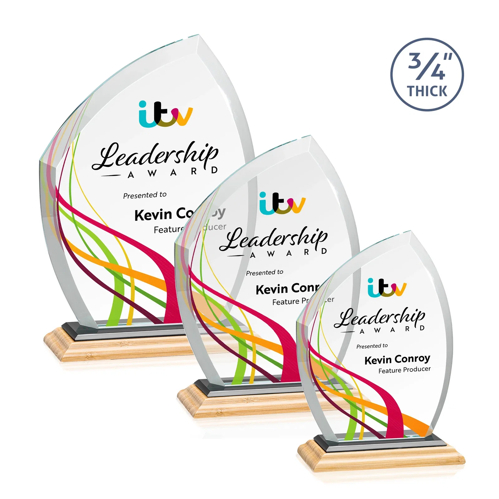 Custom engraved Starfire Crystal Peak Award on Eight-Color Mitered Base for safety achievement programs