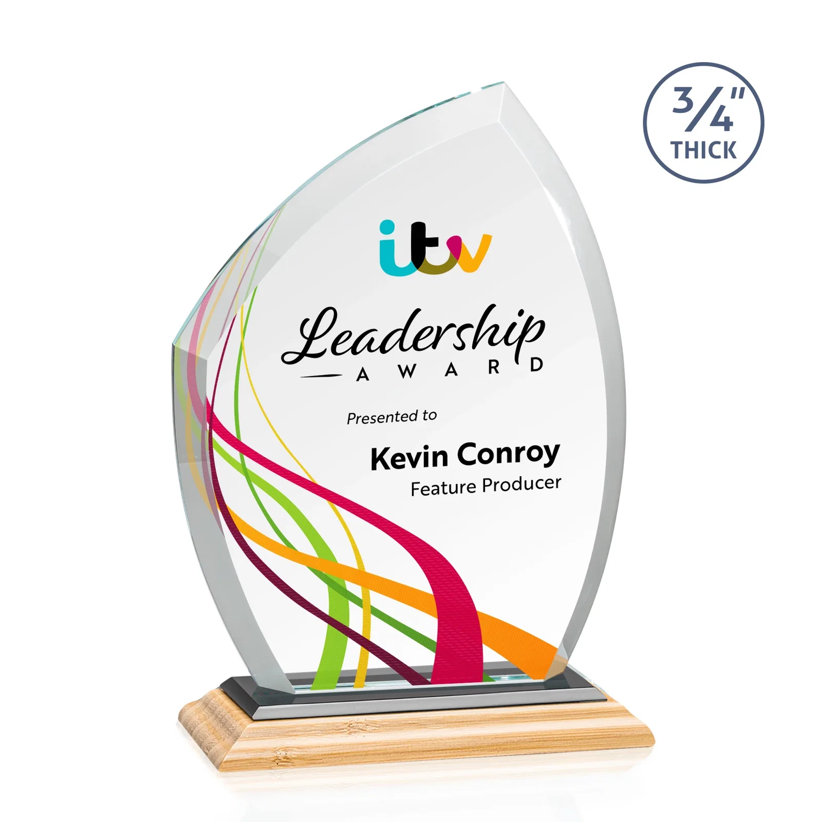 Custom engraved Starfire Crystal Peak Award on Eight-Color Mitered Base for dealer and partner awards