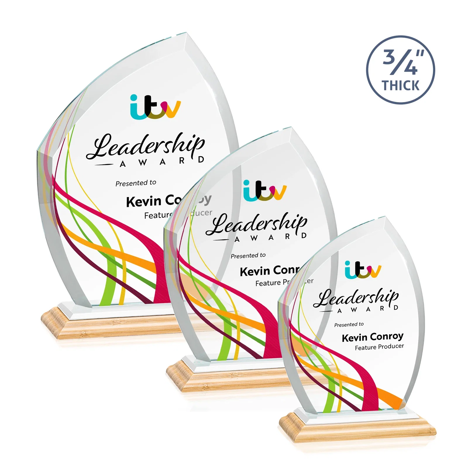Custom Starfire Crystal Peak Award on Eight-Color Mitered Base, with your logo for employee recognition