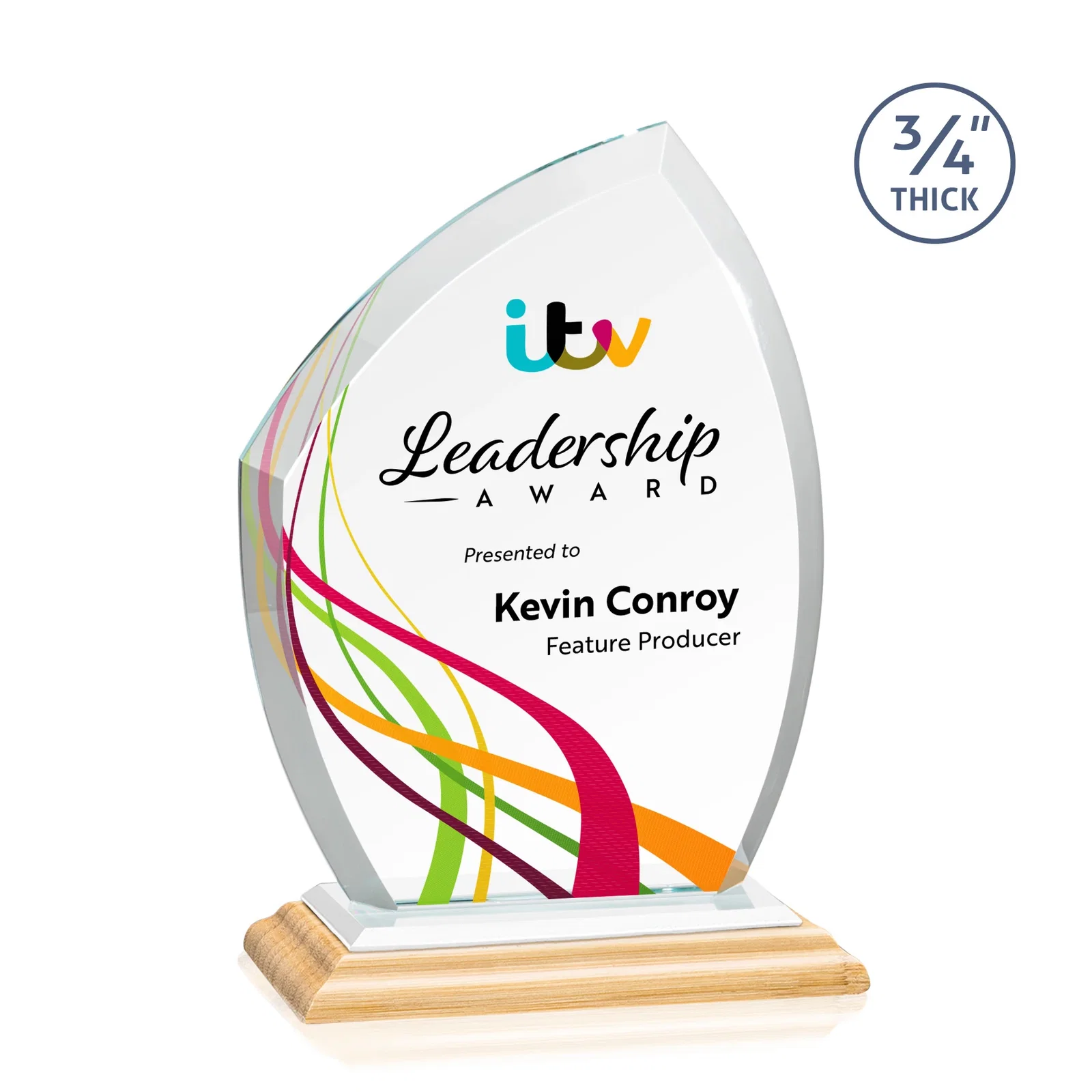 Custom Starfire Crystal Peak Award on Eight-Color Mitered Base, with your logo for corporate award ceremonies