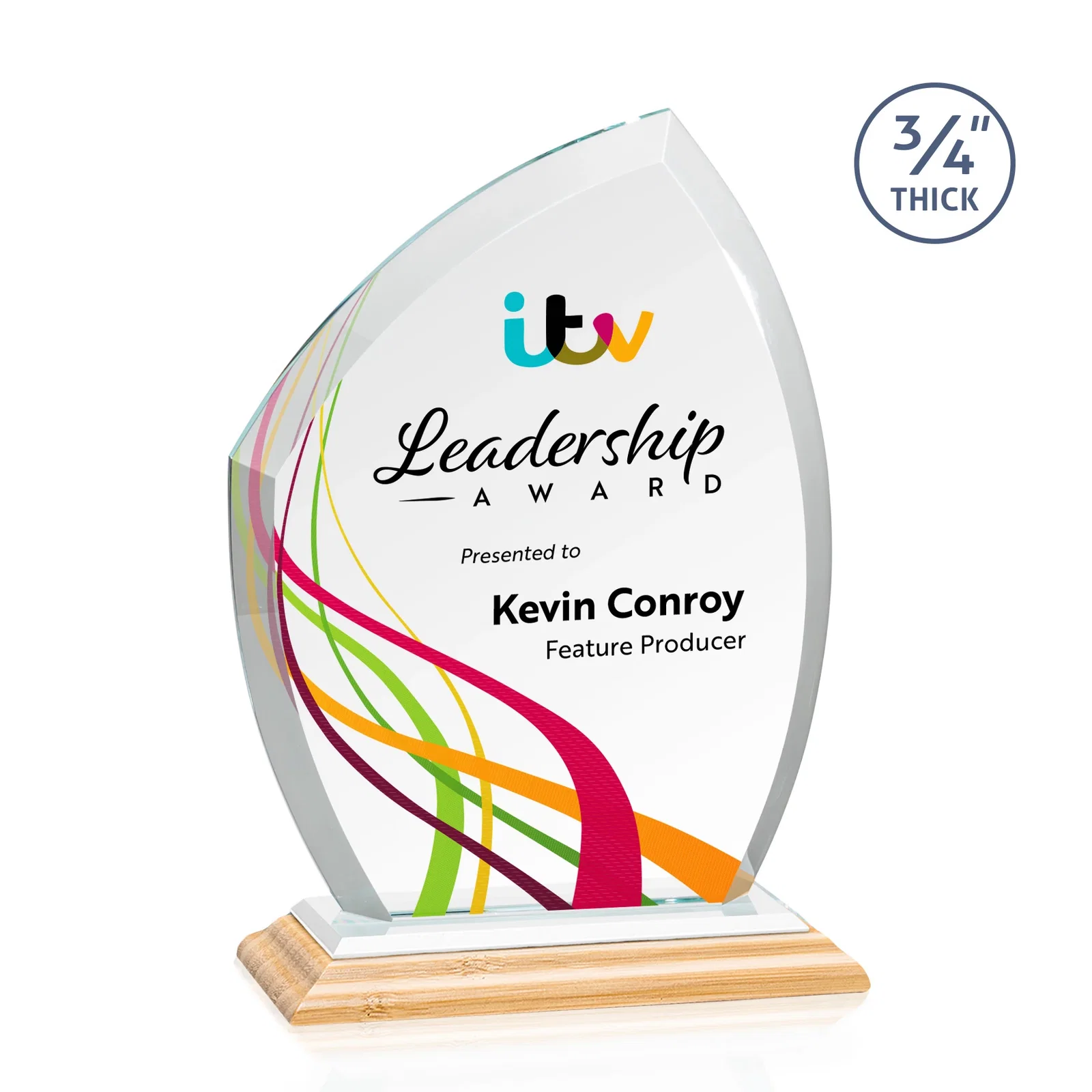 Custom Starfire Crystal Peak Award on Eight-Color Mitered Base, with your logo for service anniversary gifts
