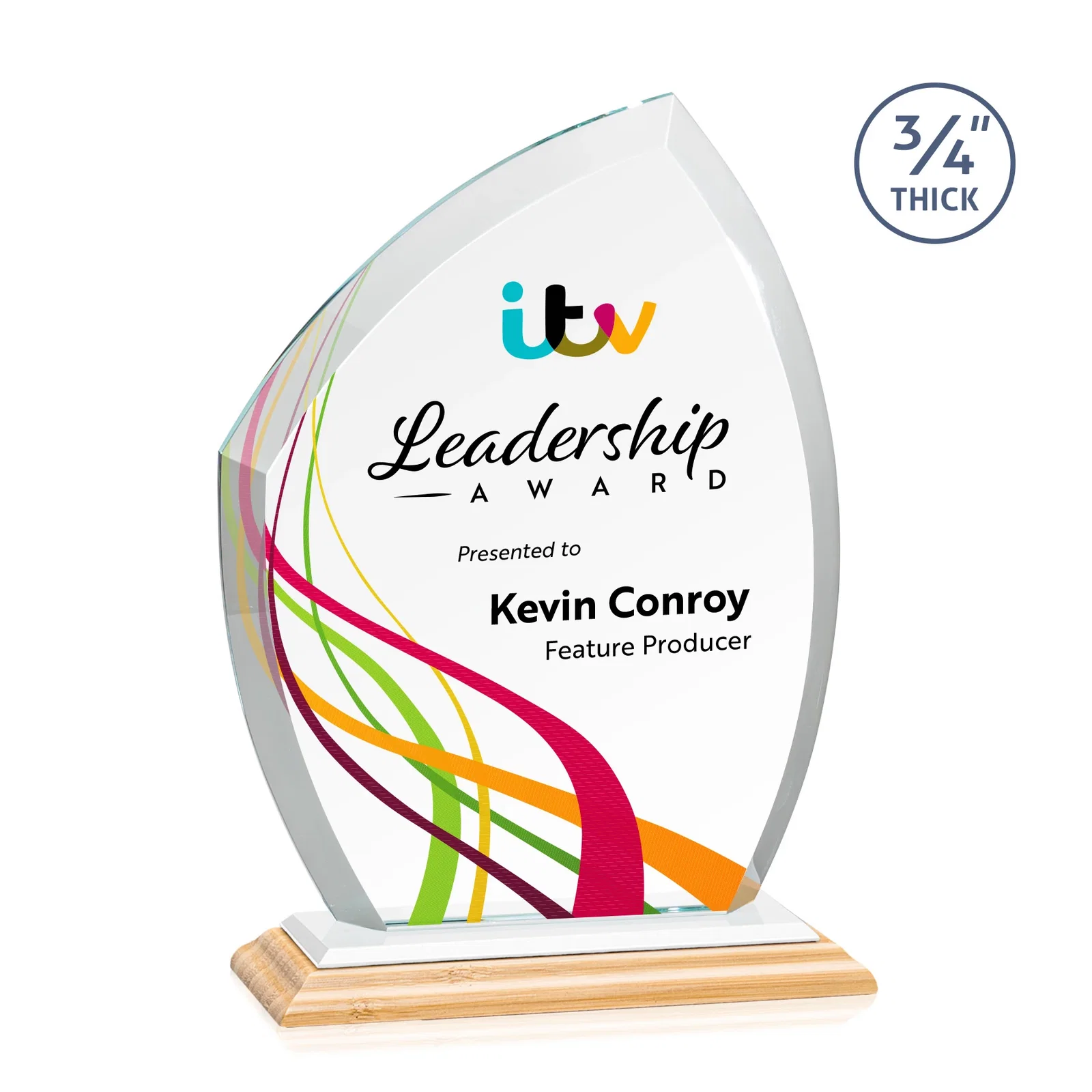 Custom Starfire Crystal Peak Award on Eight-Color Mitered Base, with your logo for sales achievement awards