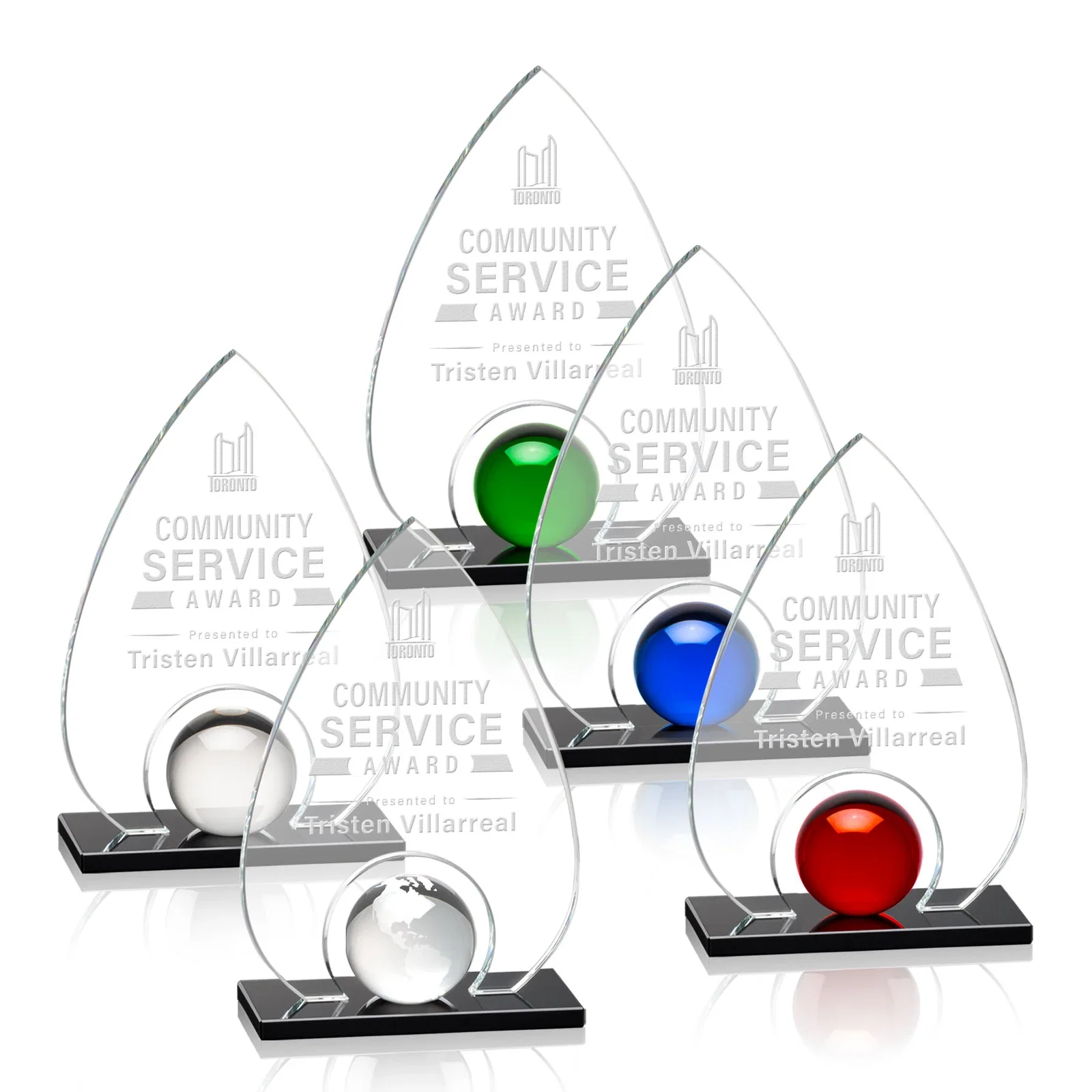 Custom Crystal Orb Teardrop Award Surrounded by Solid Starfire Crystal for employee recognition
