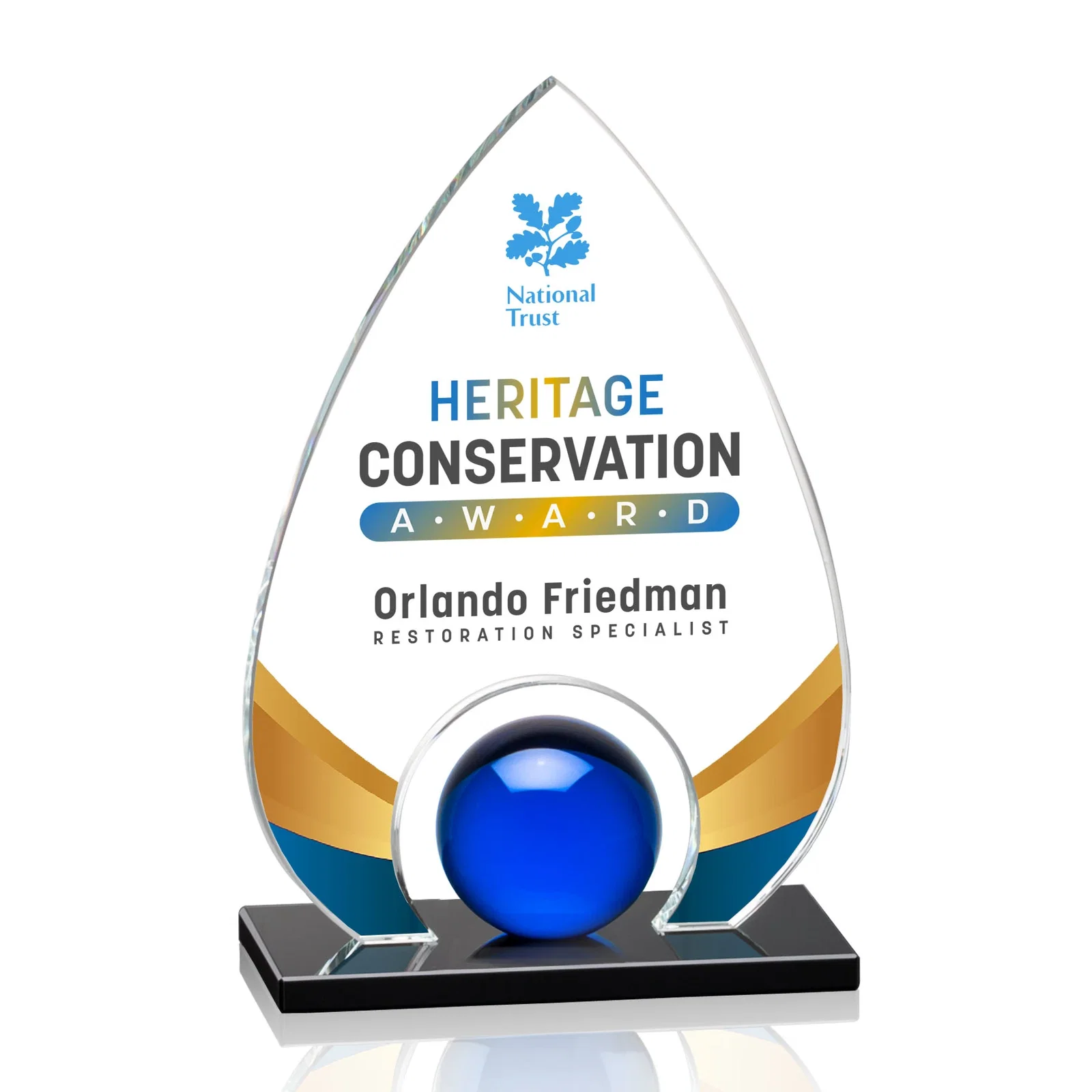 Custom Crystal Orb Teardrop Award Surrounded by Solid Starfire Crystal for volunteer appreciation