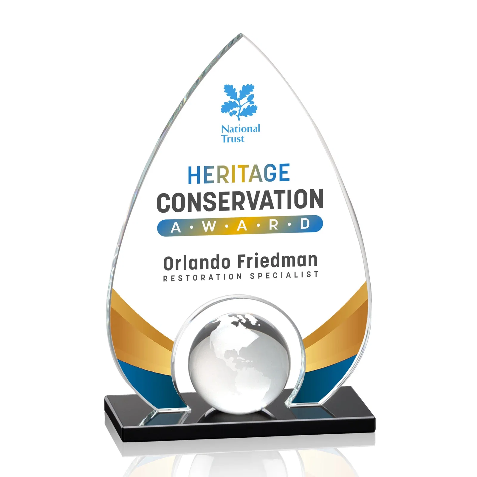 Custom Crystal Orb Teardrop Award Surrounded by Solid Starfire Crystal for dealer and partner awards