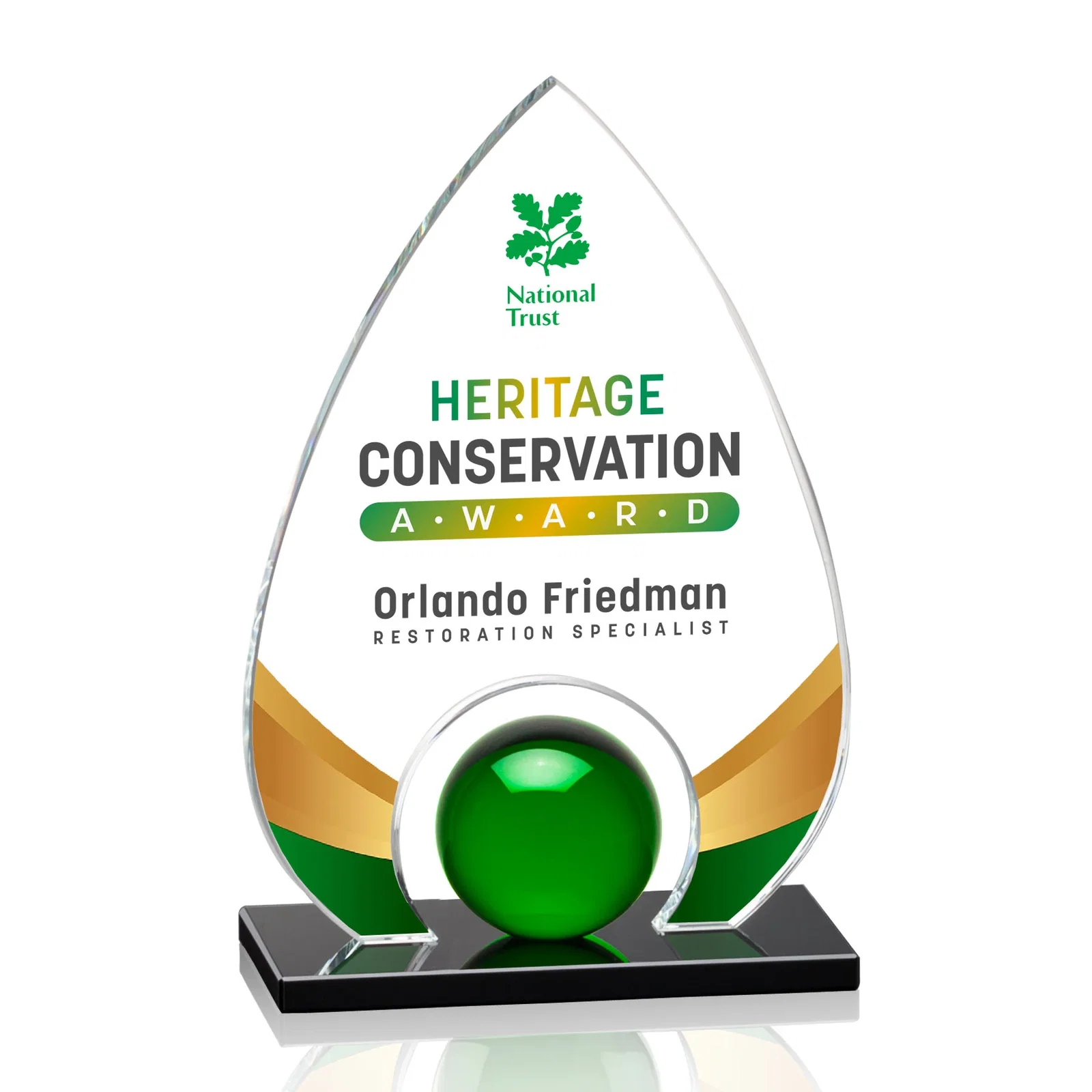 Custom Crystal Orb Teardrop Award Surrounded by Solid Starfire Crystal for company anniversary events
