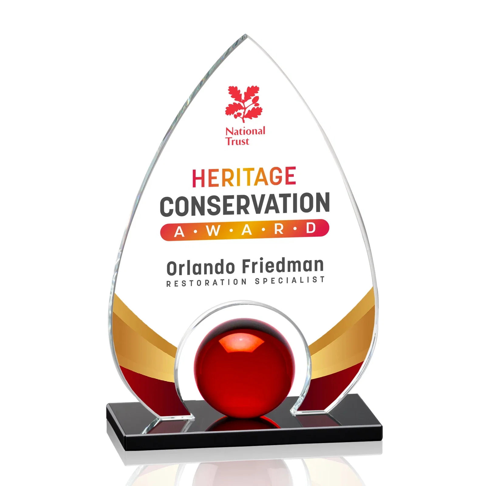 Personalized Crystal Orb Teardrop Award Surrounded by Solid Starfire Crystal for employee recognition