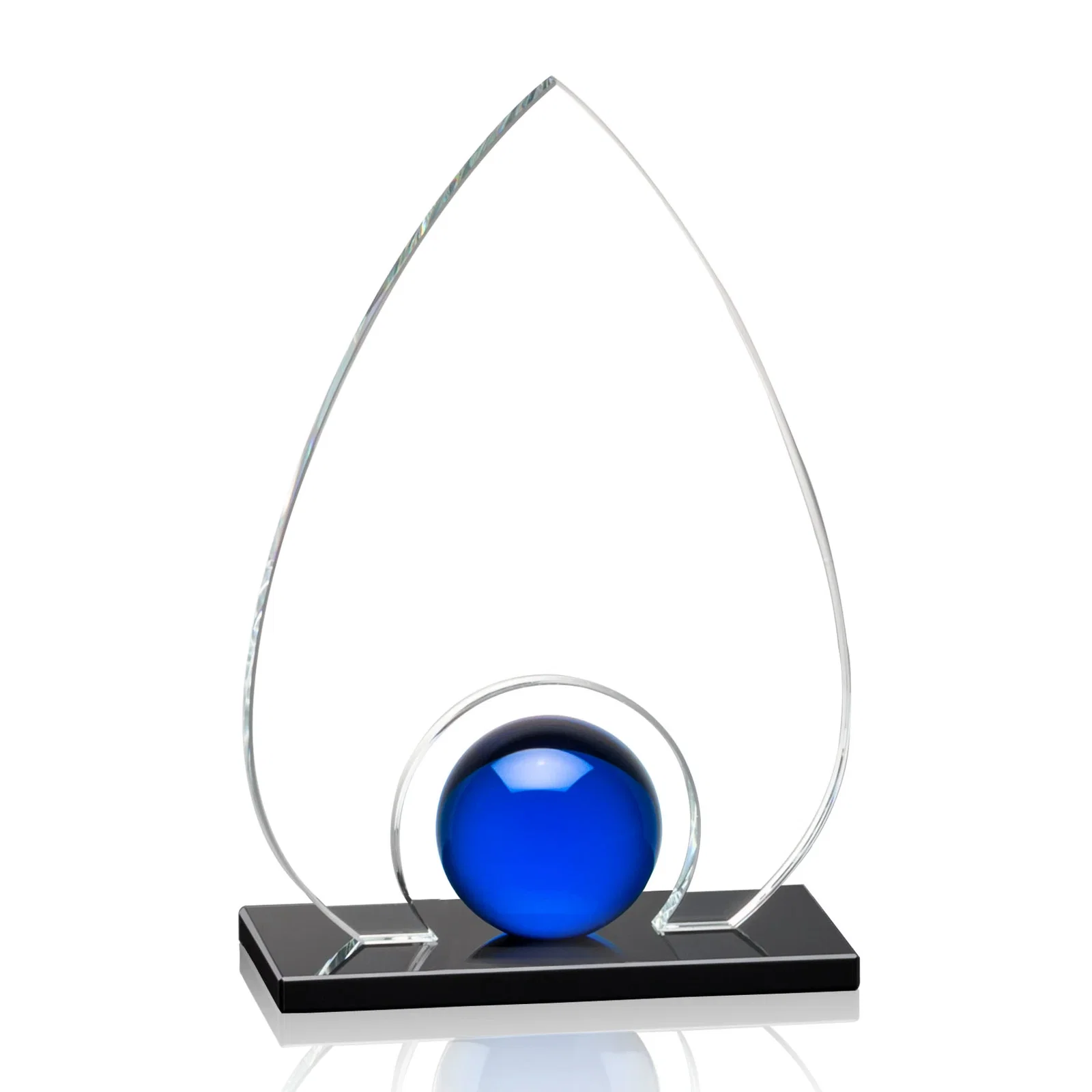 Personalized Crystal Orb Teardrop Award Surrounded by Solid Starfire Crystal for sales achievement awards