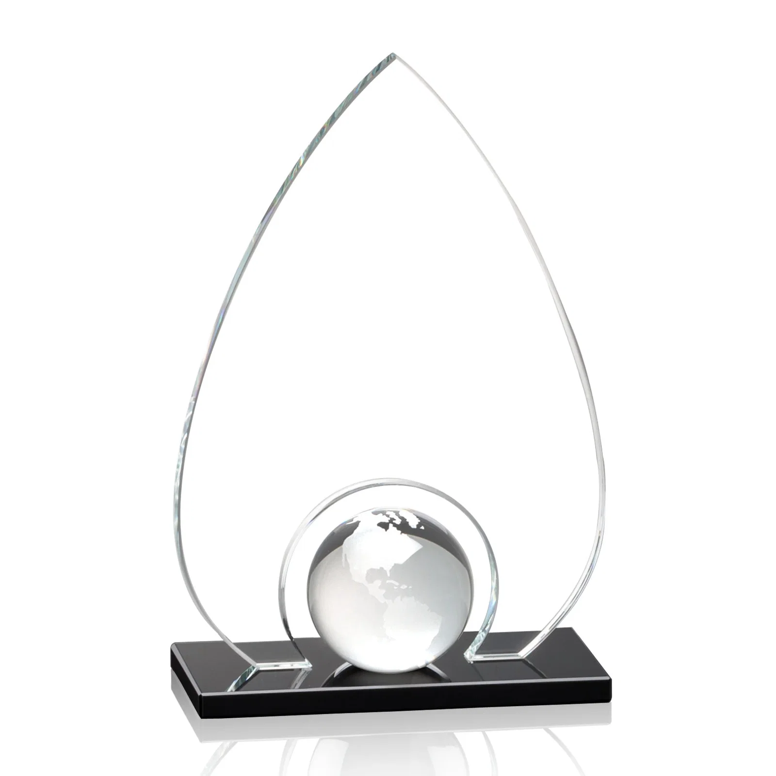 Personalized Crystal Orb Teardrop Award Surrounded by Solid Starfire Crystal for retirement presentations