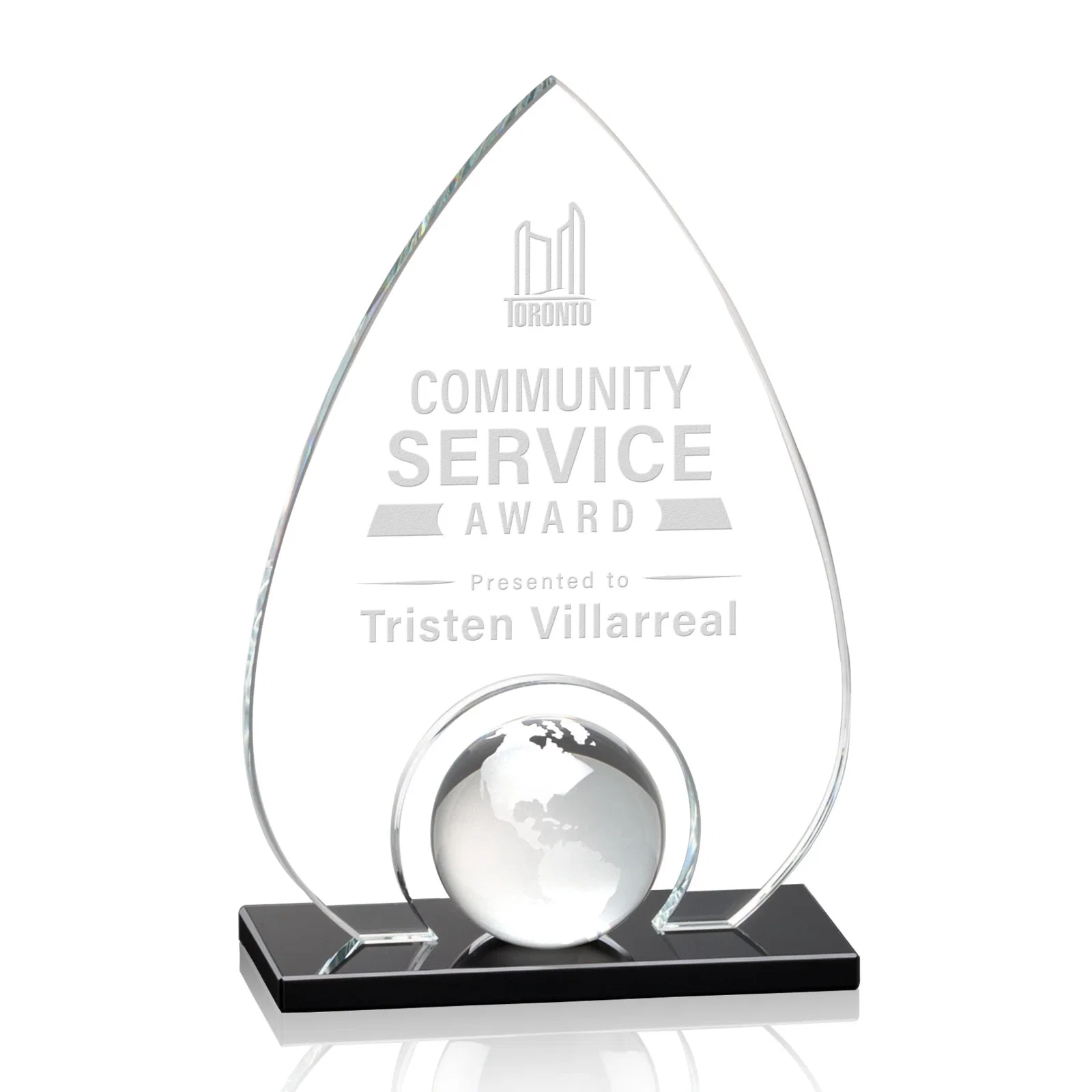 Custom Crystal Orb Teardrop Award Surrounded by Solid Starfire Crystal for sales achievement awards