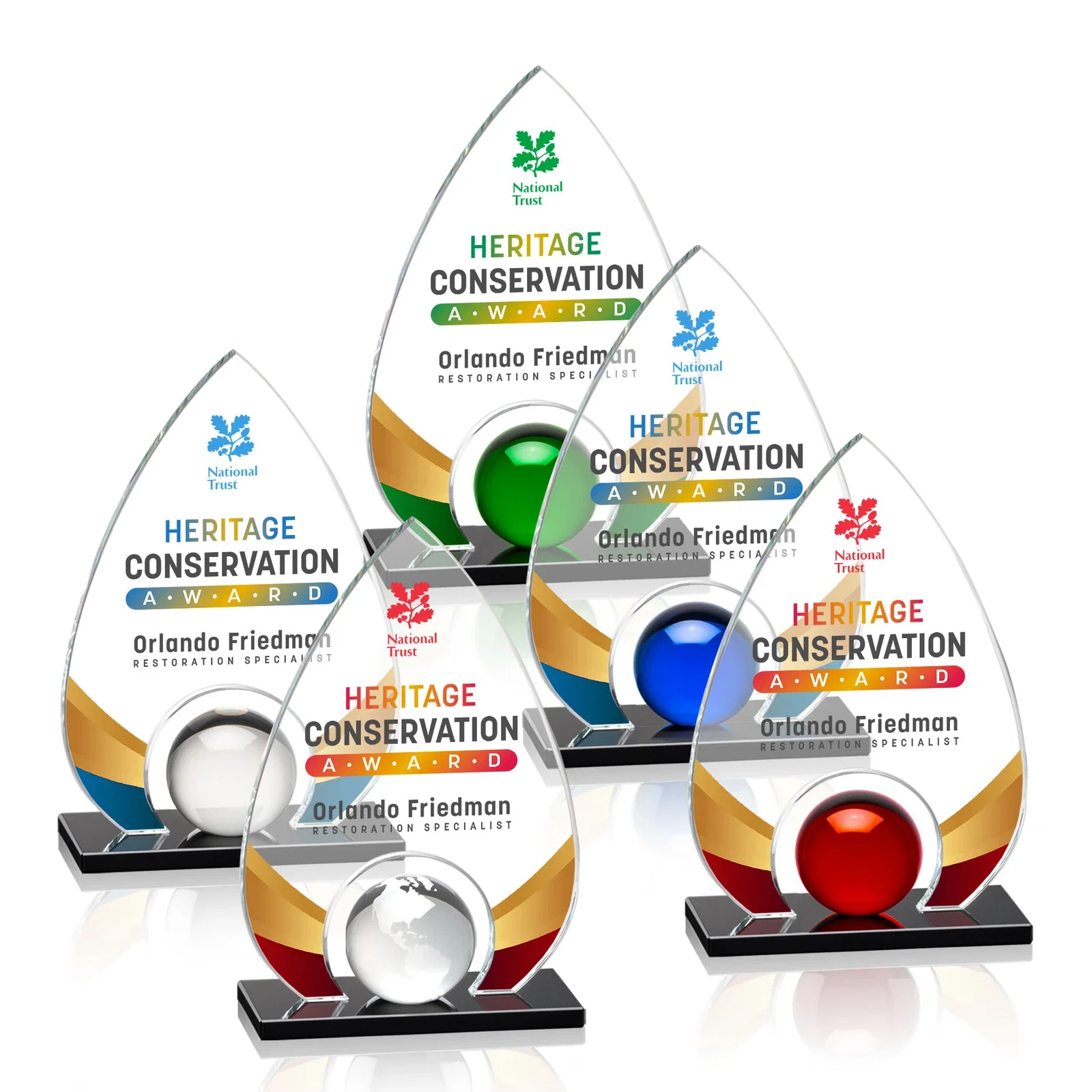 Custom Crystal Orb Teardrop Award Surrounded by Solid Starfire Crystal for graduation ceremonies