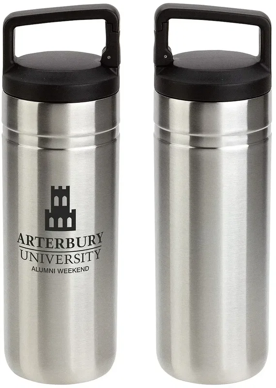 Branded Dante 20 oz stainless steel bottle, side profile