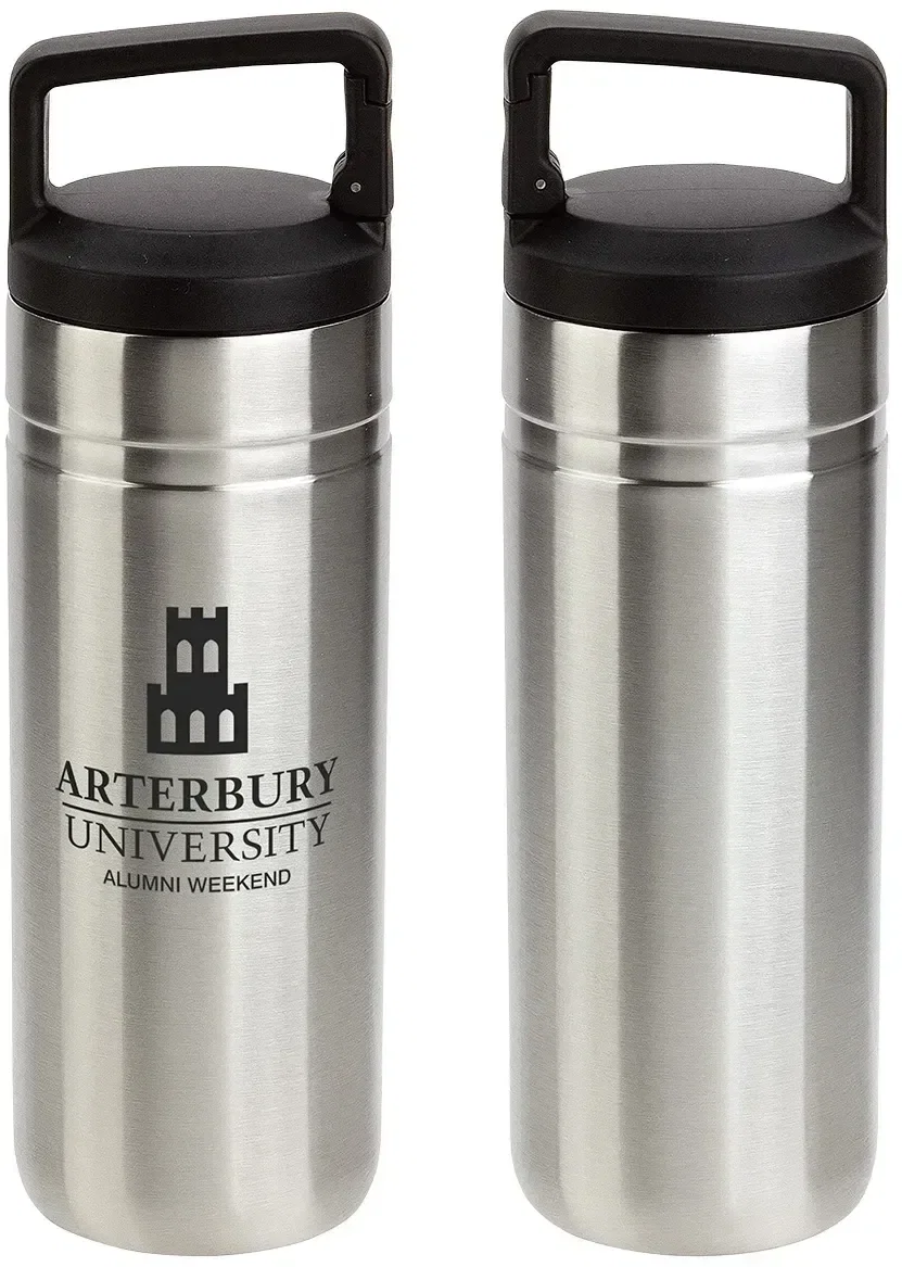 Branded Dante 20 oz stainless steel bottle, side profile