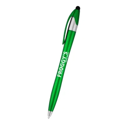 Green pen angled to catch the light along its body