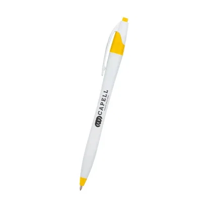 Yellow trimmed pen angled across a plain surface