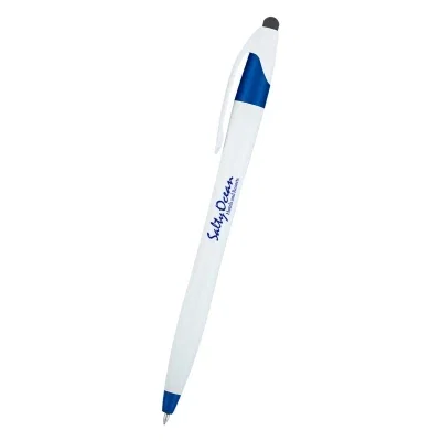 Metallic white stylus pen with a colored trim ring