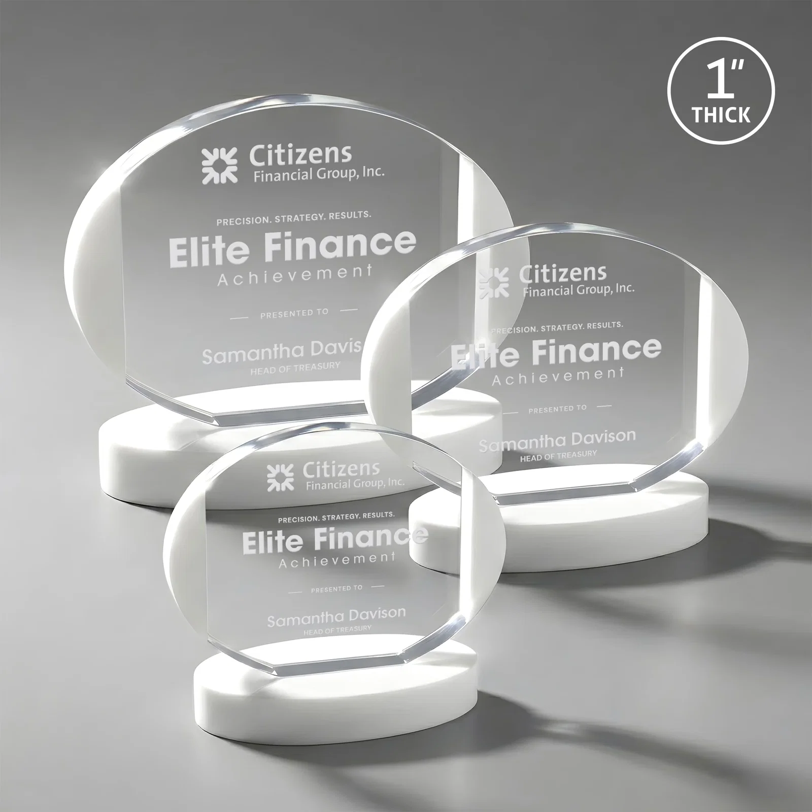 Custom Optical Crystal Oval Award with White Crystal Edging, awards for employee recognition
