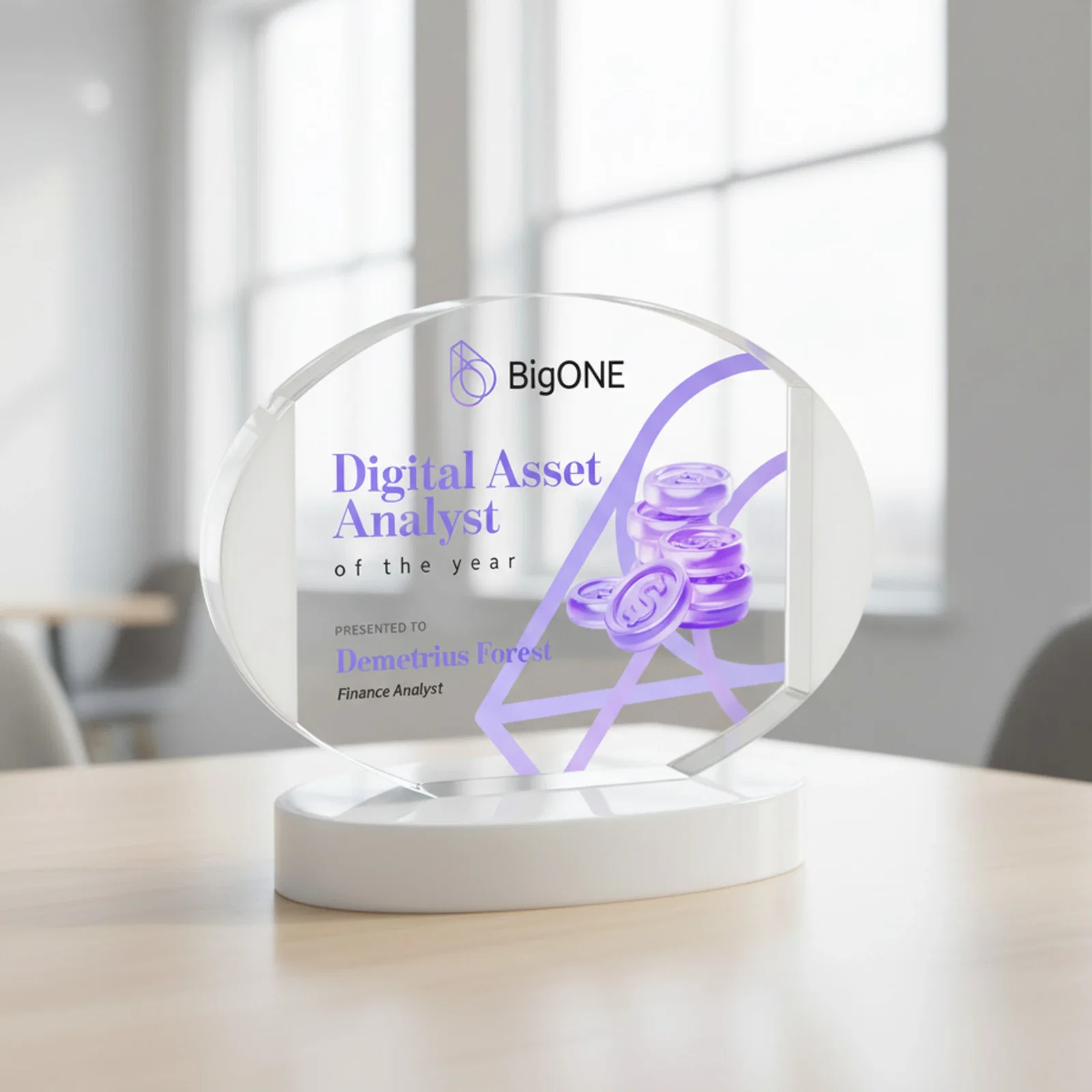 Custom Optical Crystal Oval Award with White Crystal Edging, awards for volunteer appreciation