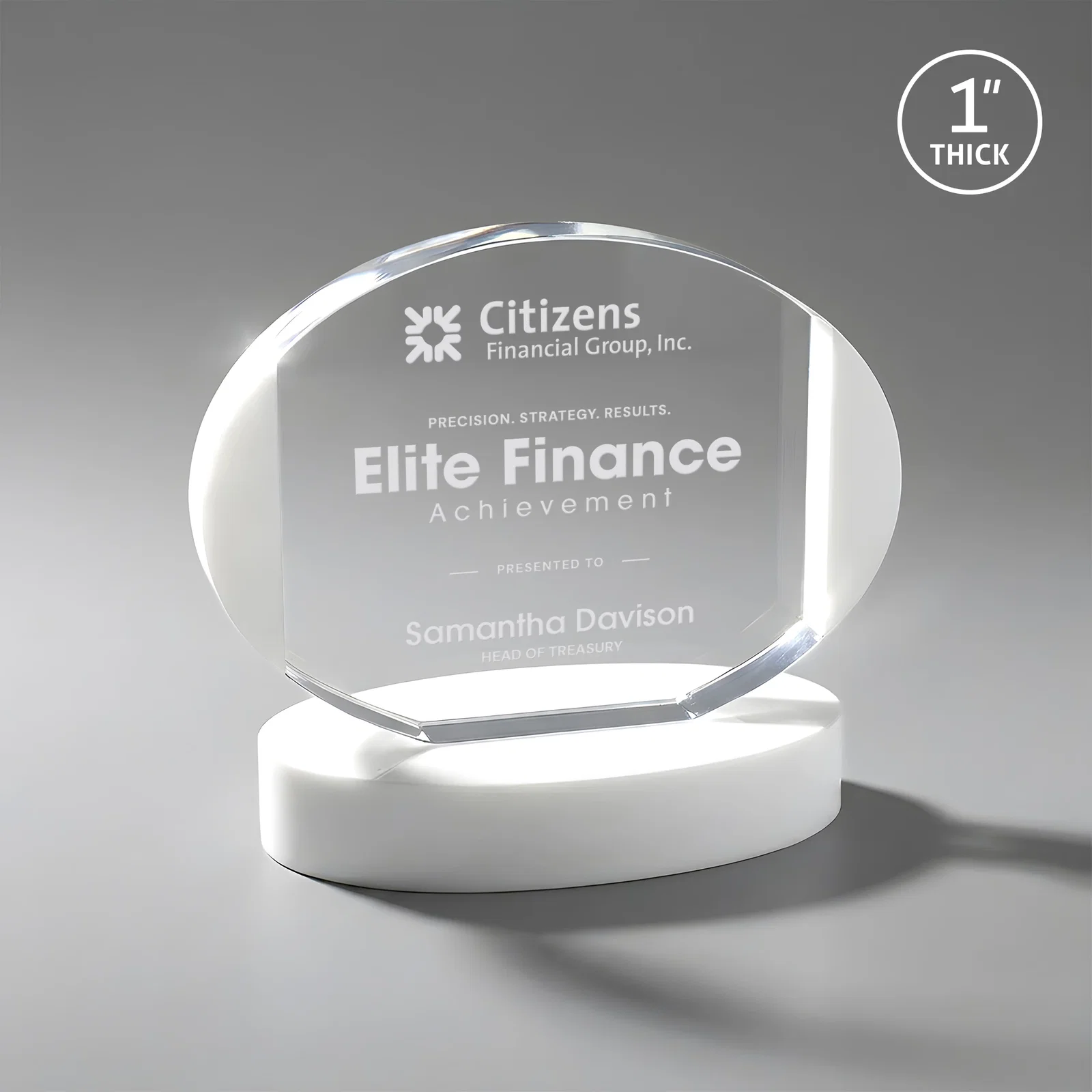 Custom Optical Crystal Oval Award with White Crystal Edging, awards for corporate award ceremonies