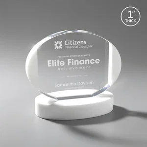 Optical Crystal Oval Award with White Crystal Edging