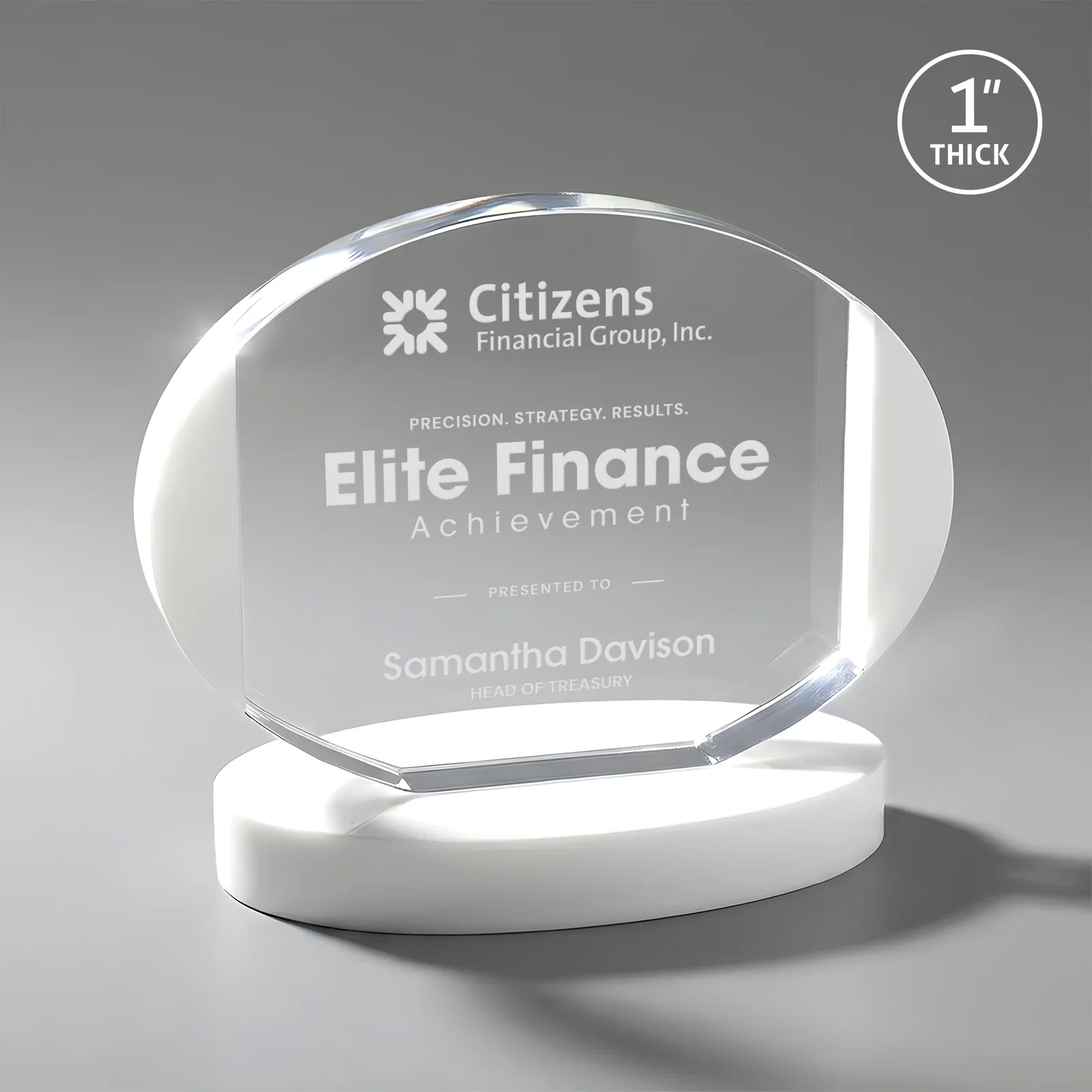 Custom Optical Crystal Oval Award with White Crystal Edging, awards for service anniversary gifts