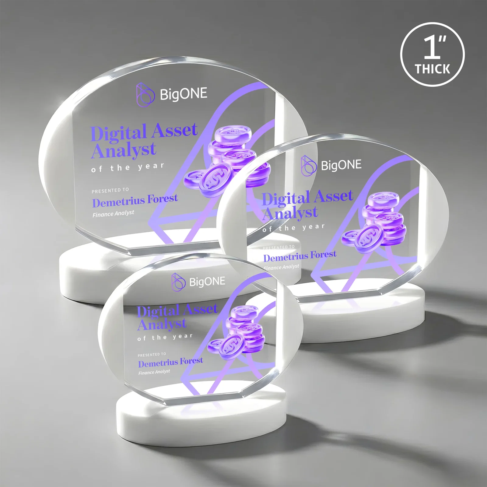 Custom Optical Crystal Oval Award with White Crystal Edging, awards for team milestone celebrations