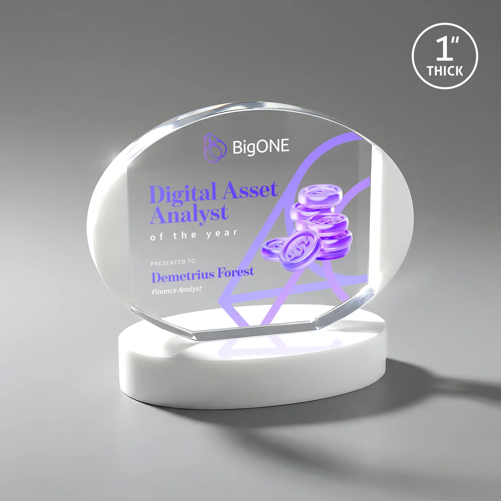 Custom Optical Crystal Oval Award with White Crystal Edging, awards for donor appreciation