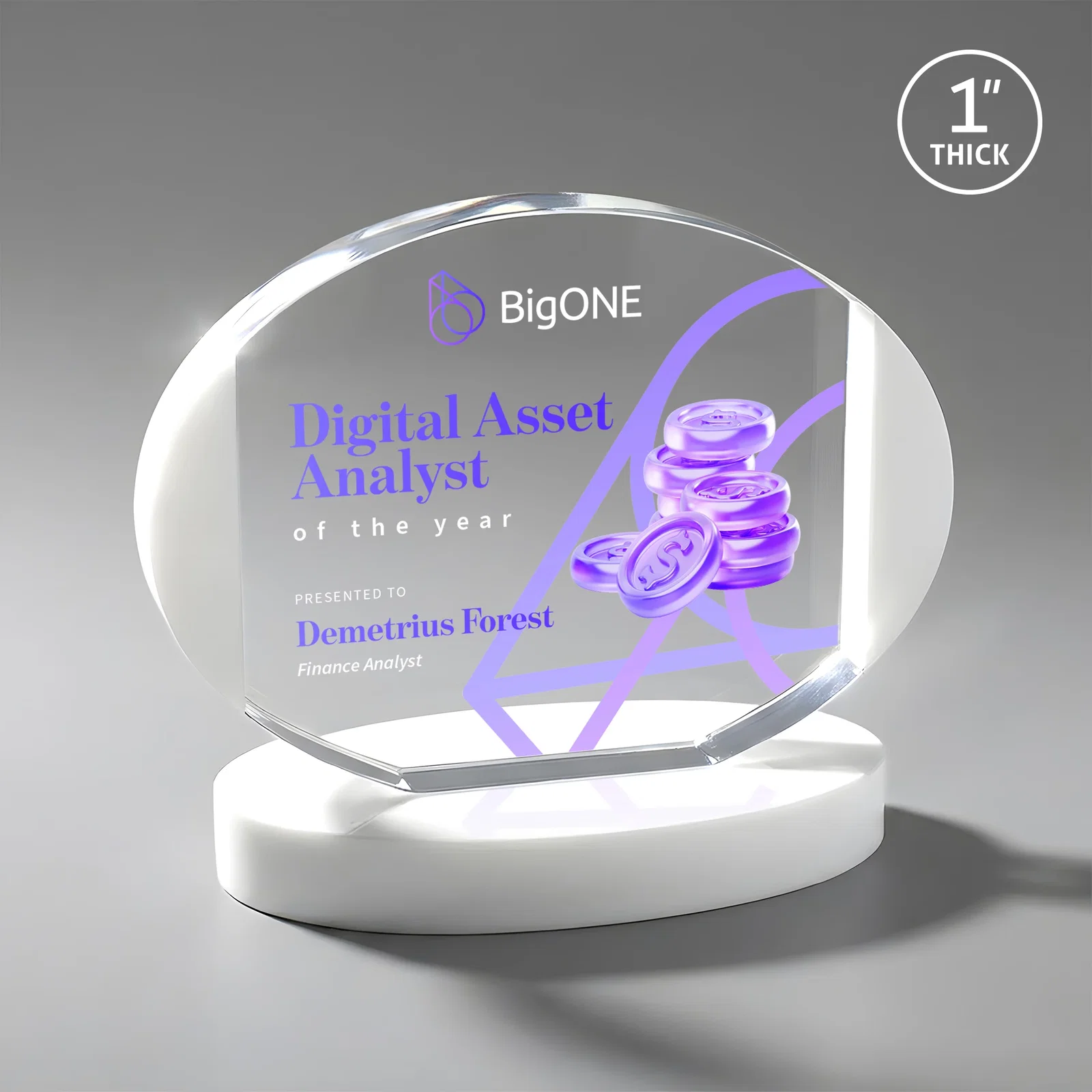 Custom Optical Crystal Oval Award with White Crystal Edging, awards for graduation ceremonies