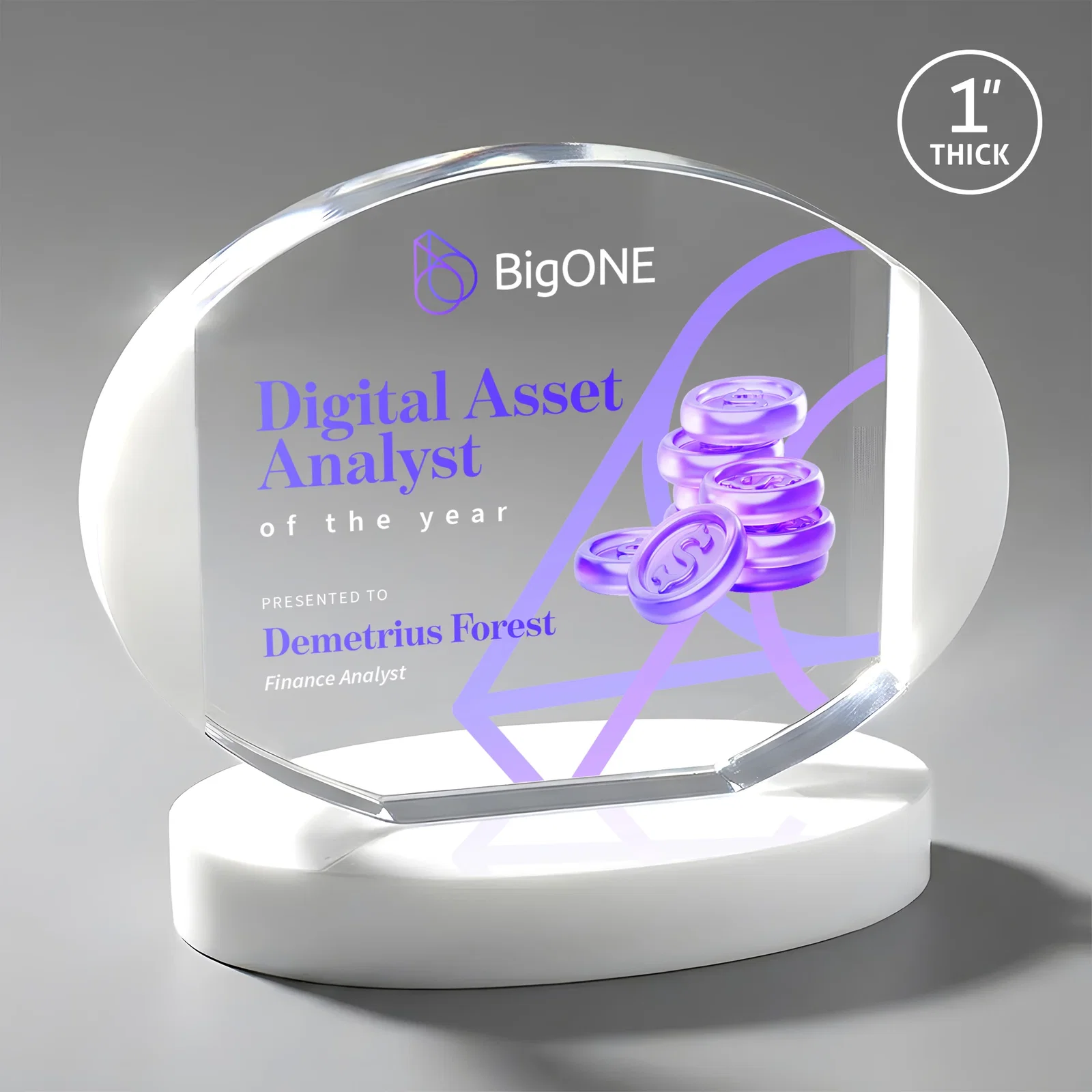 Custom Optical Crystal Oval Award with White Crystal Edging, awards for safety achievement programs