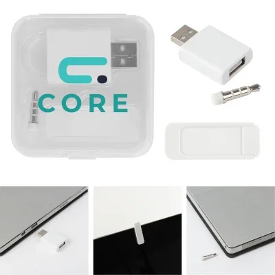 Clear zip case holding a set of USB data blockers