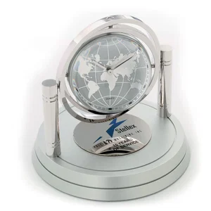 Davant Gimbal Clock / Frame, 4.13" x 4" Chrome and Metal, Full-Color Imprint