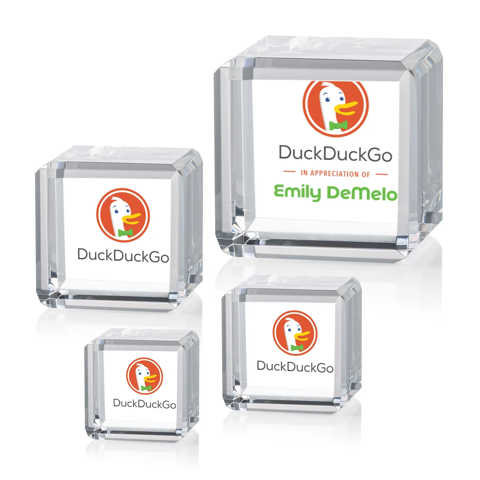 Custom Double-Beveled Crystal Cube Award, 1.5"-3.125" in 4 Sizes, client appreciation gift for dealer and partner awards