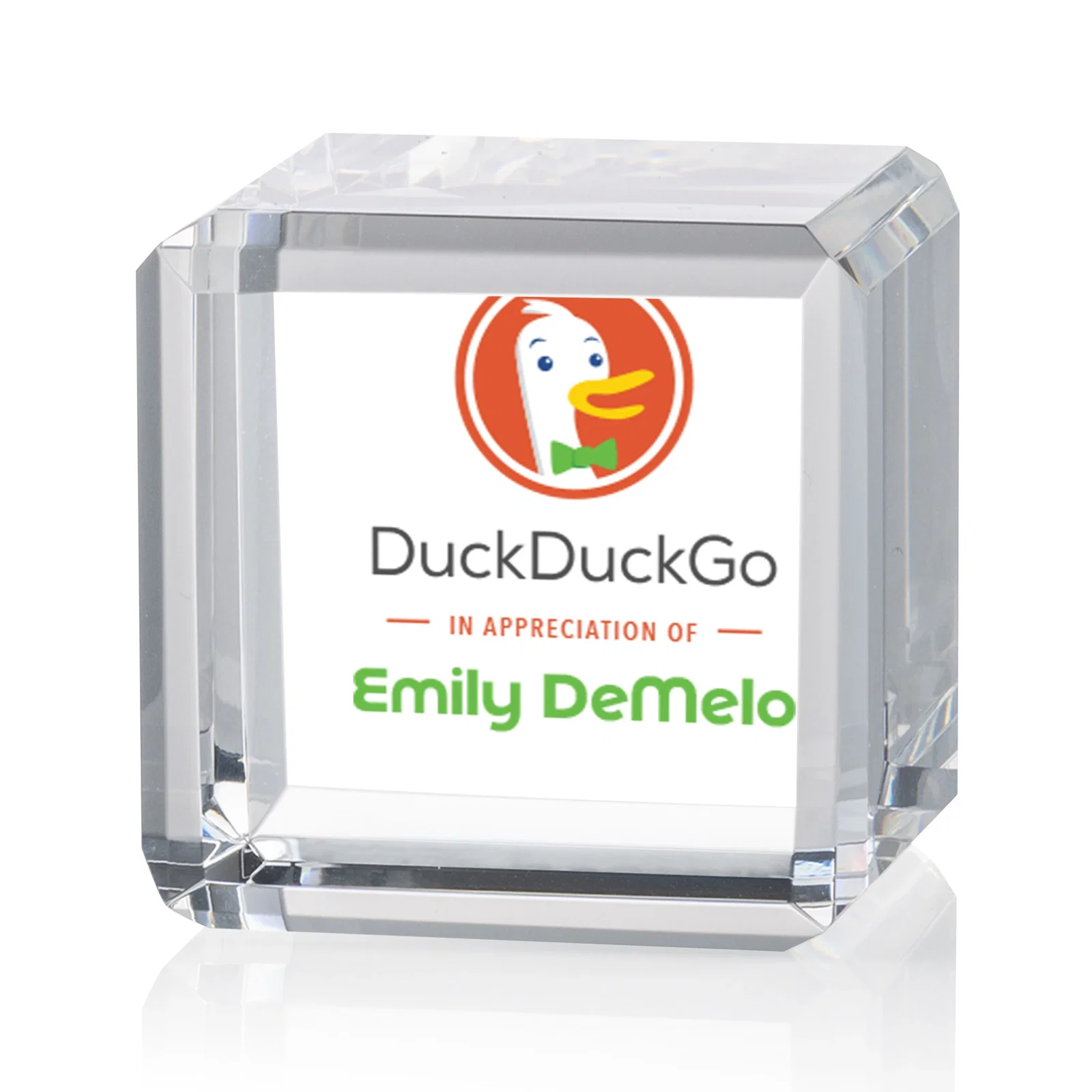 Personalized Double-Beveled Crystal Cube Award, 1.5"-3.125" in 4 Sizes, client appreciation gift for service anniversary gifts