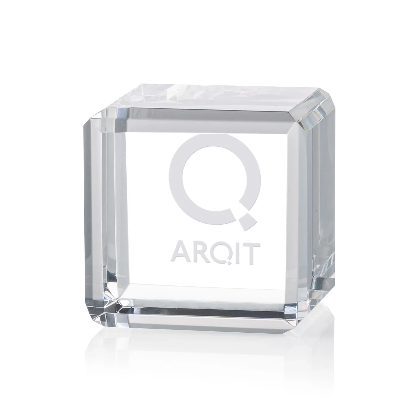 Custom Double-Beveled Crystal Cube Award, 1.5"-3.125" in 4 Sizes, client appreciation gift for corporate award ceremonies