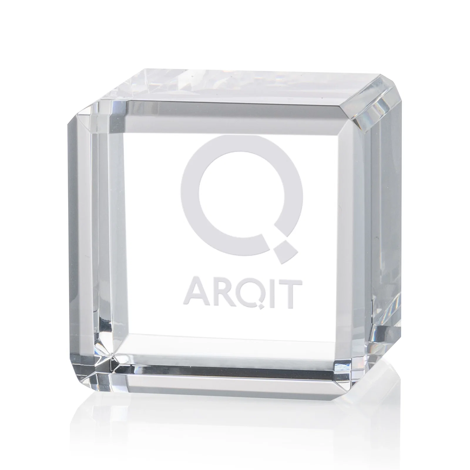 Custom Double-Beveled Crystal Cube Award, 1.5"-3.125" in 4 Sizes, client appreciation gift for sales achievement awards
